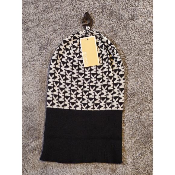 Michael Kors Logo Knit Cuffed Winter Beanie Hat in Black and White One Size - Picture 2 of 3